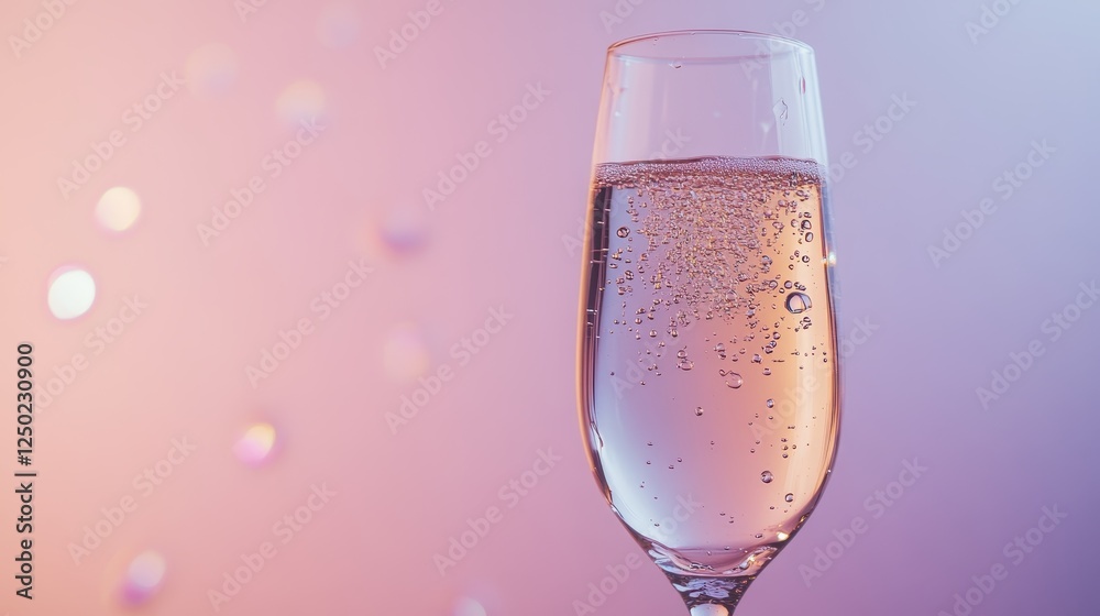 Elegant Champagne Flute with Bubbles on Pink and Purple Bokeh Background Elegant Champagne Flute with Bubbles on Pink and Purple Bokeh Background