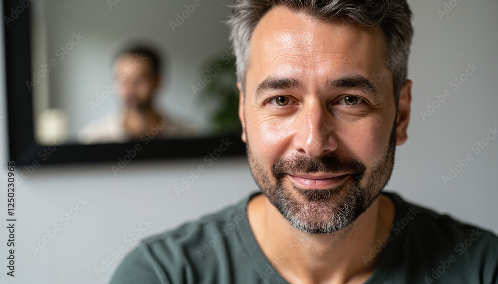 Smiling man in green shirt against simple background Smiling man in green shirt against simple background
