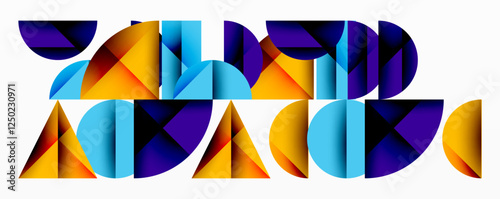 Abstract geometric pattern with intersecting circles and triangles in gradients. The high-contrast composition creates depth and a dynamic, modern aesthetic