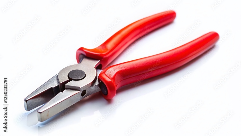 Miniature Pliers, Top View, Isolated White Background, Tilt-Shift Photography, Tools Miniature Pliers, Top View, Isolated White Background, Tilt-Shift Photography, Tools