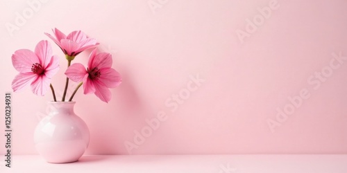Delicate Pink Flowers in a Simple Vase Against a Soft Pink Background