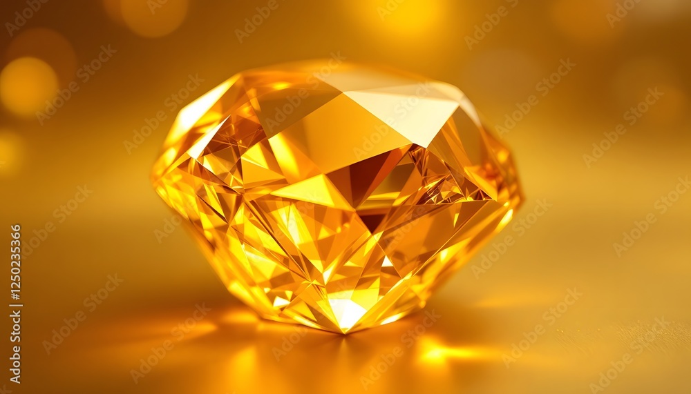 Golden Diamond Gemstone Sparkling on Gold Background Golden Diamond Gemstone Sparkling on Gold Background