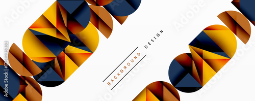 Abstract geometric pattern with intersecting circles and triangles in gradients. The high-contrast composition creates depth and a dynamic, modern aesthetic