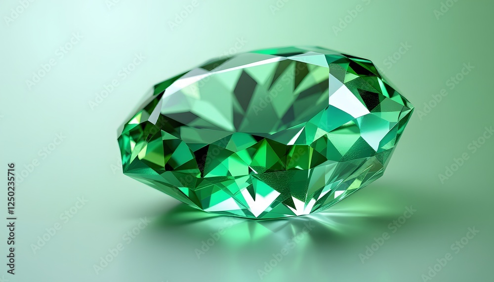 Fototapeta premium Brilliant Emerald Gemstone Closeup on Green Background