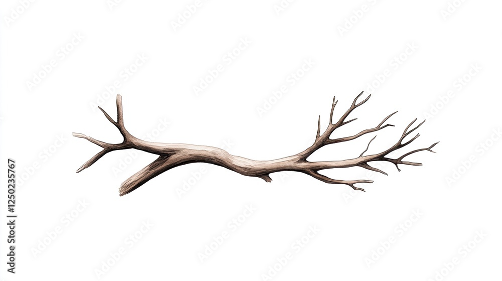 A detailed illustration of a dry tree branch with intricate twigs against a plain background A detailed illustration of a dry tree branch with intricate twigs against a plain background