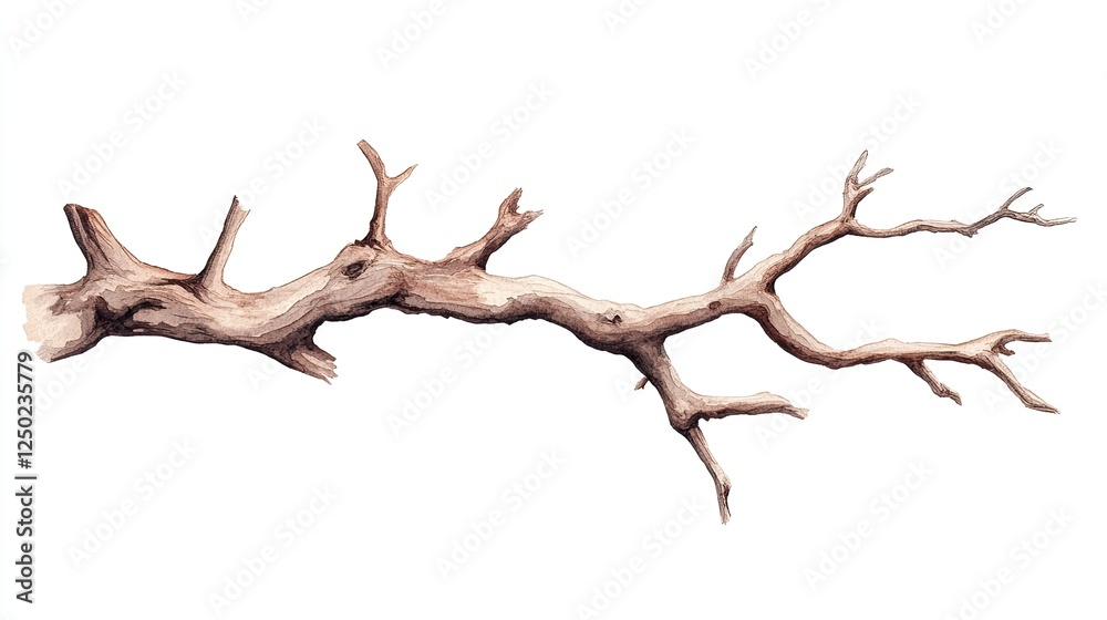 Detailed illustration of a weathered branch with intricate textures against a clean background Detailed illustration of a weathered branch with intricate textures against a clean background