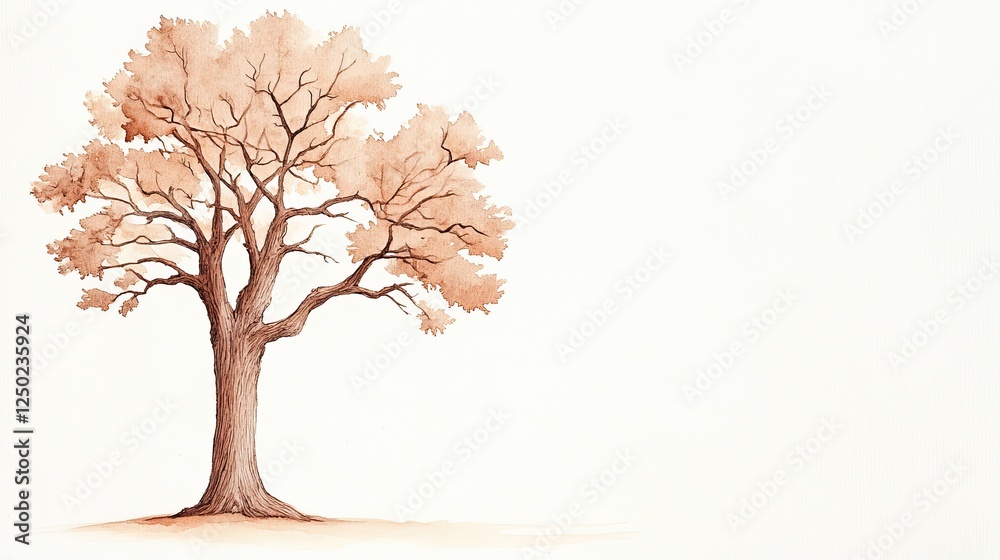 Fototapeta premium A solitary autumn tree with vibrant orange leaves against a minimalist white background