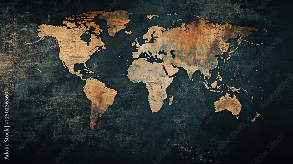 world map in navy and gold world map in navy and gold