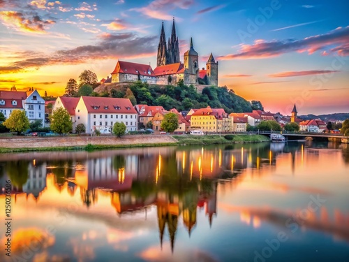 Minimalist Meissen Cityscape: Panoramic View of Historic German Town