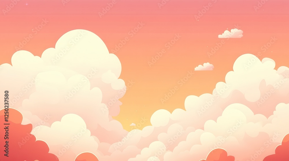 Dreamy Cartoon Sky with Pastel Clouds at Sunset, Vector Illustration Dreamy Cartoon Sky with Pastel Clouds at Sunset, Vector Illustration