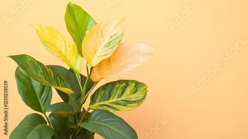 Variegated Dieffenbachia plant with yellow and green leaves photo