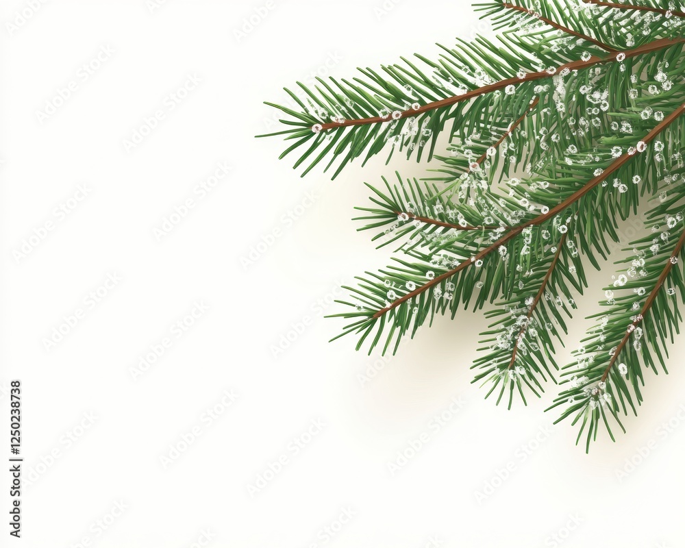 Snowy Evergreen Branches on White Background Christmas and Winter Holiday Template. Snowy Evergreen Branches on White Background Christmas and Winter Holiday Template.