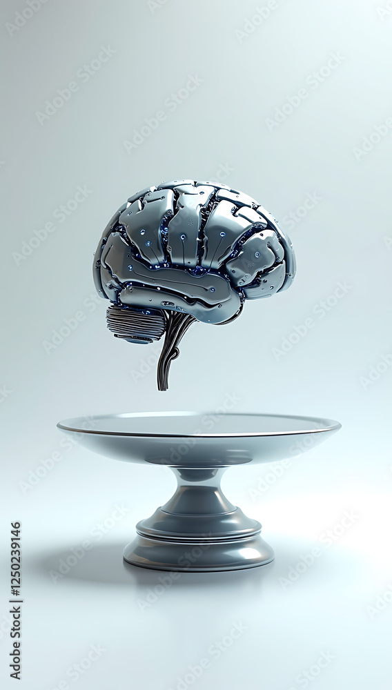 A simple 3D render of a robotic brain balancing a scale, symbolizing AI-driven decision-making, placed on a plain white background. A simple 3D render of a robotic brain balancing a scale, symbolizing AI-driven decision-making, placed on a plain white background.