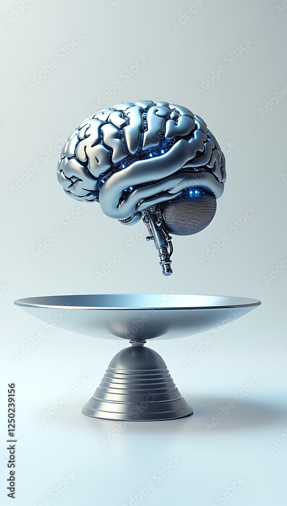 A simple 3D render of a robotic brain balancing a scale, symbolizing AI-driven decision-making, placed on a plain white background. A simple 3D render of a robotic brain balancing a scale, symbolizing AI-driven decision-making, placed on a plain white background.