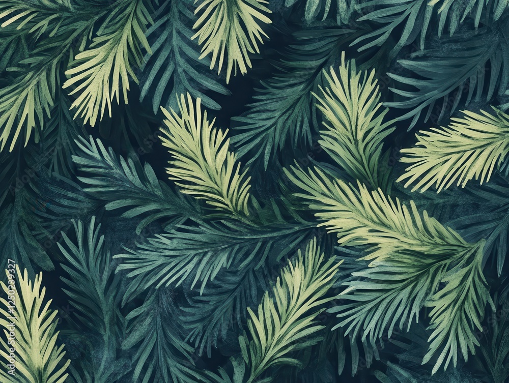 Abstract Evergreen Branches Watercolor Seamless Pattern - Dark Green and Yellow Foliage Background. Abstract Evergreen Branches Watercolor Seamless Pattern - Dark Green and Yellow Foliage Background.
