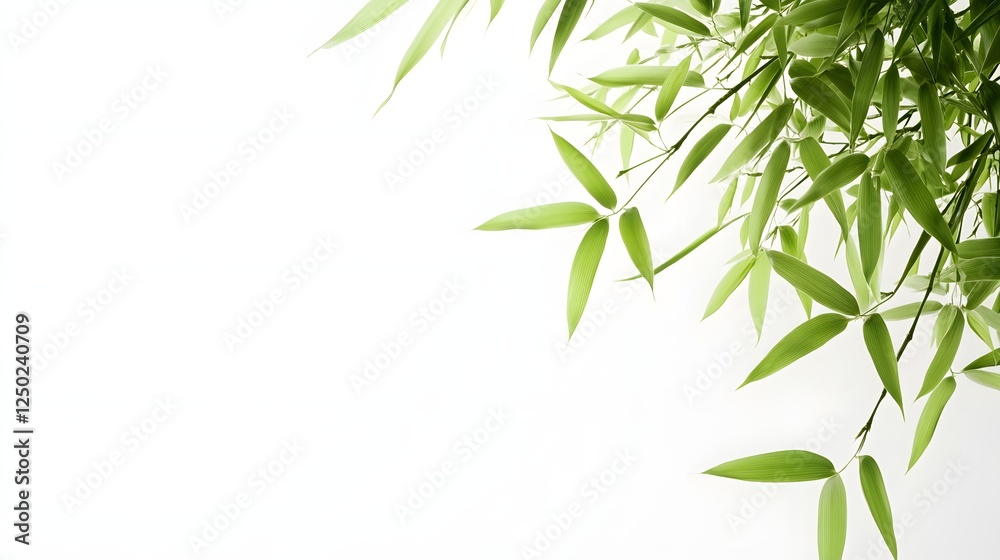 Lush Green Bamboo Leaves Against White Background Lush Green Bamboo Leaves Against White Background