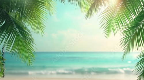Wallpaper Mural Tropical Paradise Beach Scene with Palm Tree Fronds and Turquoise Water Torontodigital.ca