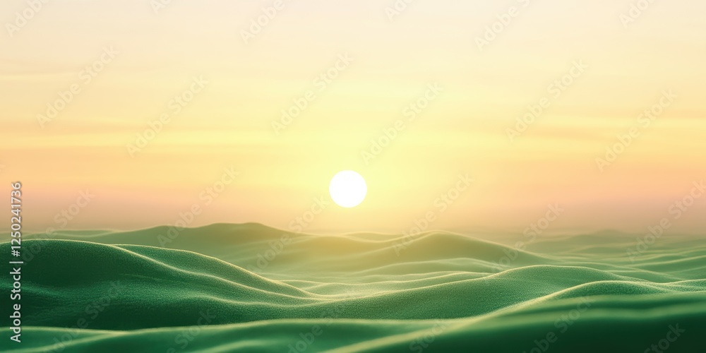 Fototapeta premium Serene Green Hills Under a Golden Sunset Abstract Landscape.