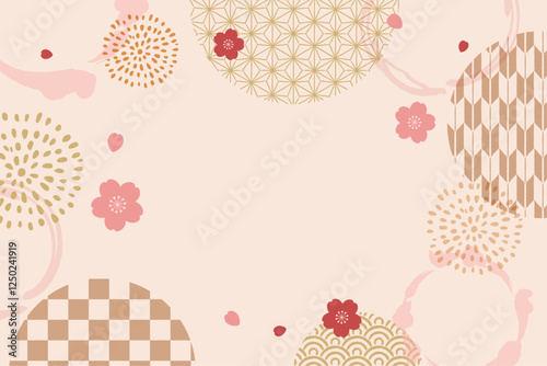 桜舞う春の和背景_ベクターイラスト