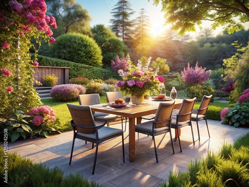 Modern Outdoor Garden Dining: Tranquil Relaxation & Stylish Furniture