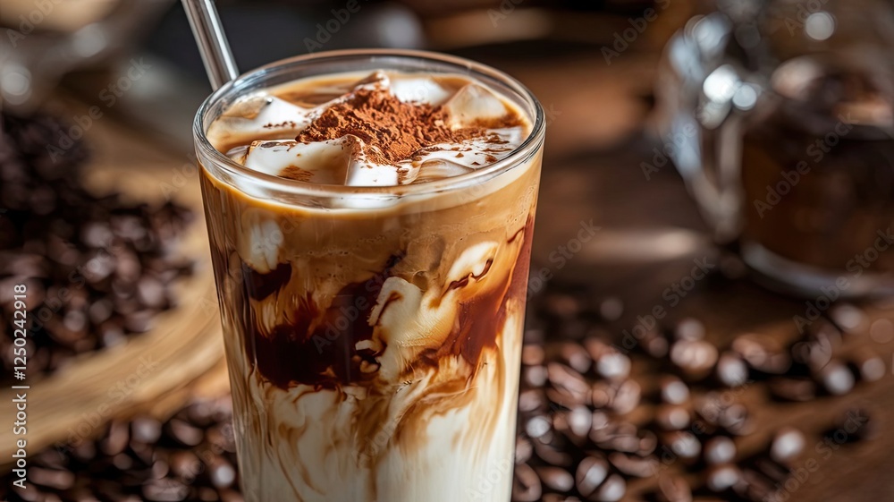 cup of cold coffee with beans, A refreshing cold coffee beverage adorned with whipped cream and a rich chocolate drizzle, presented in a stylish glass, cup of coffee with chocolate, steaming cup of co cup of cold coffee with beans, A refreshing cold coffee beverage adorned with whipped cream and a rich chocolate drizzle, presented in a stylish glass, cup of coffee with chocolate, steaming cup of co