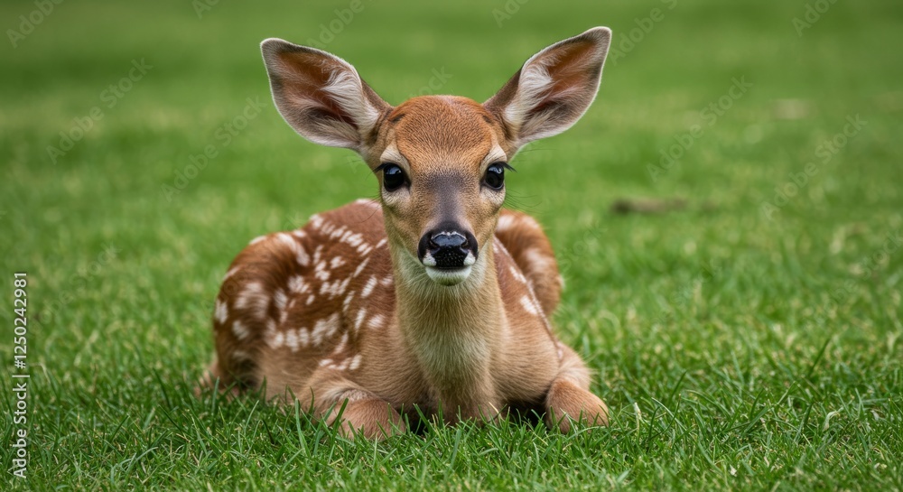 A Young White Tailed Deer Resting In Grass A Young White Tailed Deer Resting In Grass