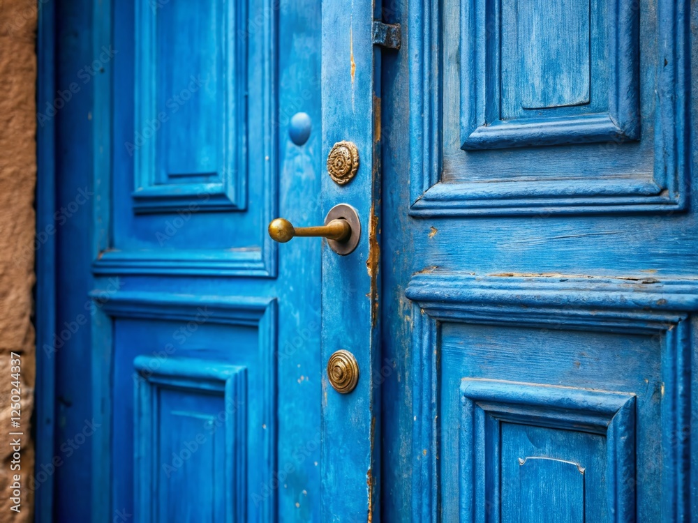 Mysterious Blue Doorway: Open Door to a New Beginning - Stock Photo Mysterious Blue Doorway: Open Door to a New Beginning - Stock Photo
