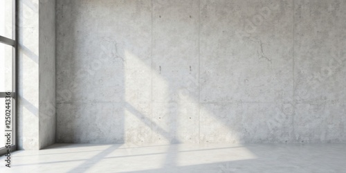 Sunlit Modern Empty Room with Concrete Wall and Large Window