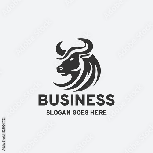 Bull head logo design vector illustration in black and white style on a white background