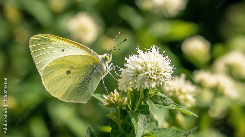 Yellow Butterfly on White Flower Soft Focus Close up Photography in Nature Environment With Macro Fo Yellow Butterfly on White Flower Soft Focus Close up Photography in Nature Environment With Macro Fo