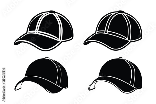 Set of baseball caps silhouette art vector style illustration.eps