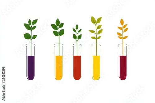 Wallpaper Mural Colorful Plant Extracts in Laboratory Test Tubes with Green Leaf Elements Torontodigital.ca