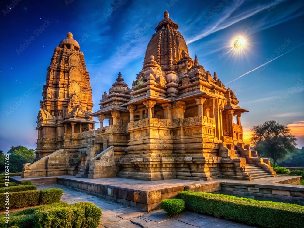 Fototapeta premium Night Photography: Jagadambi Temple Statue, Khajuraho, India