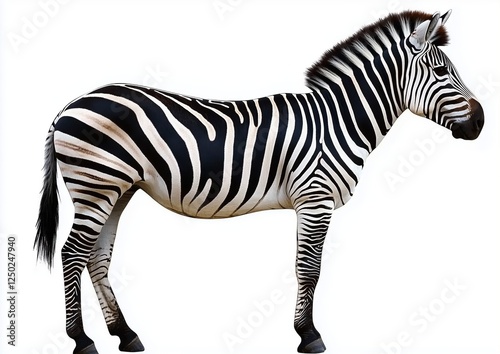 Majestic Zebra Striding Elegantly Against a White Background with Striking Black and White Stripes