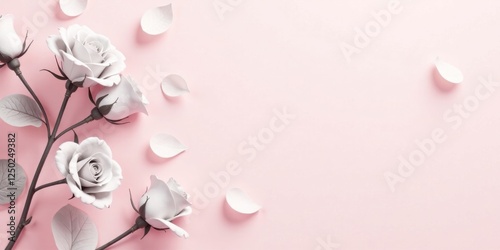Elegant White Roses on Pink Background, Perfect for Wedding Invitations or Romantic Designs