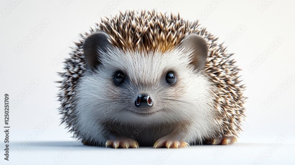 Obraz premium Adorable hedgehog with soft fur and bright eyes, sitting on a plain background, evoking cuteness