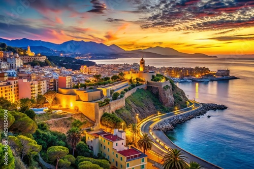 Panoramic View of Ceuta's Coastline, Dramatic Mediterranean Sea, Spanish North Africa photo