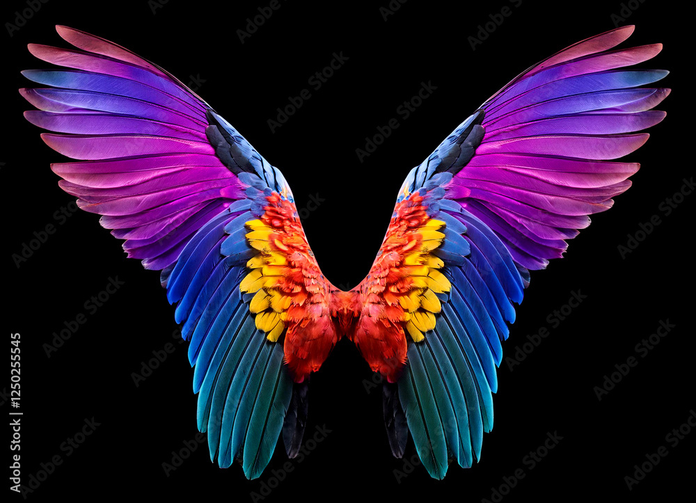 Obraz premium カラフルな天使の翼。黒背景。（colorful angel wings on black background.） 