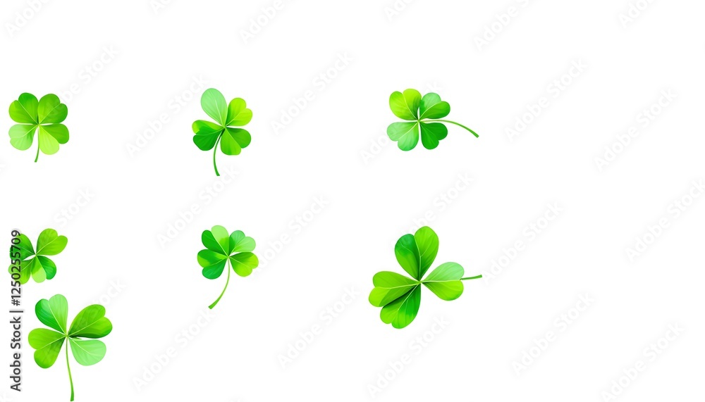 Seven Green Clovers on White Background: St. Patrick's Day Imagery Seven Green Clovers on White Background: St. Patrick's Day Imagery