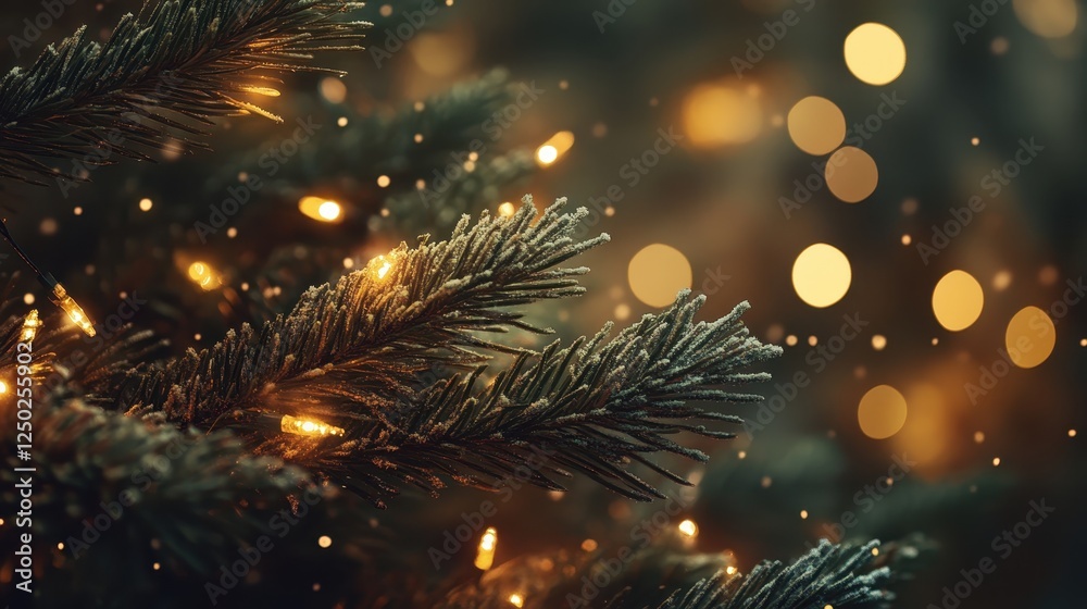 custom made wallpaper toronto digitalClose-Up of a Frost-Kissed Christmas Tree Branch with Warm Bokeh Lights