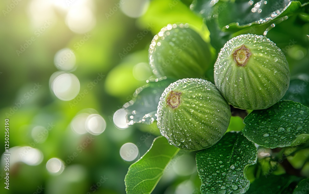 Unripe green figs on a fig tree Unripe green figs on a fig tree