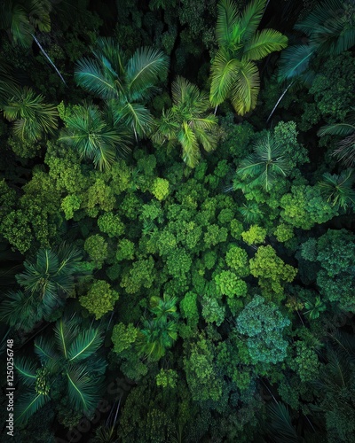 Wallpaper Mural Aerial View of Lush Green Tropical Rainforest Canopy with Palm Trees and Dense Foliage. Torontodigital.ca