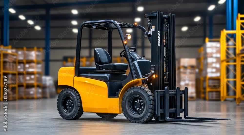 Warehouse forklift inside a large building