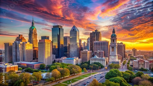 Philadelphia Center City Skyline Panorama - Modern Cityscape at Sunset