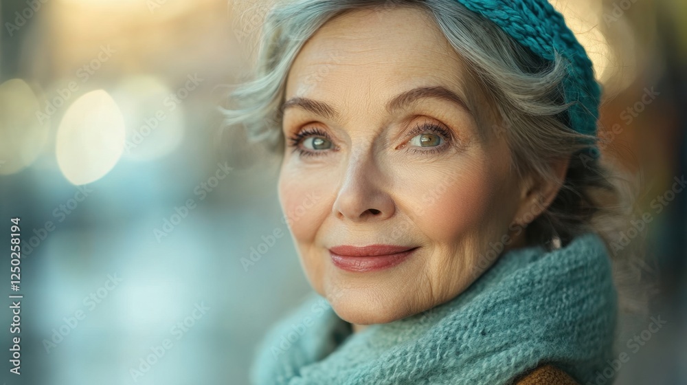 Portrait of a Smiling Senior Woman with Gray Hair and Turquoise Hat A Candid Close-Up Shot Showcasing Natural Beauty, Resilience, and the Joys of Aging Gracefully in a Warm, Sunny Outdoor Setting Portrait of a Smiling Senior Woman with Gray Hair and Turquoise Hat A Candid Close-Up Shot Showcasing Natural Beauty, Resilience, and the Joys of Aging Gracefully in a Warm, Sunny Outdoor Setting