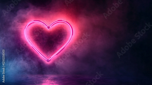 A vibrant neon heart glowing in colorful smoke, symbolizing love and passion.