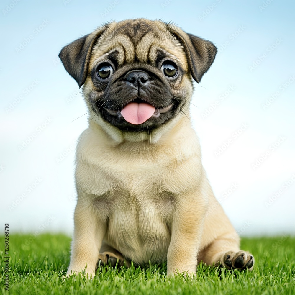 Obraz premium Beautiful cute little pug on white background 