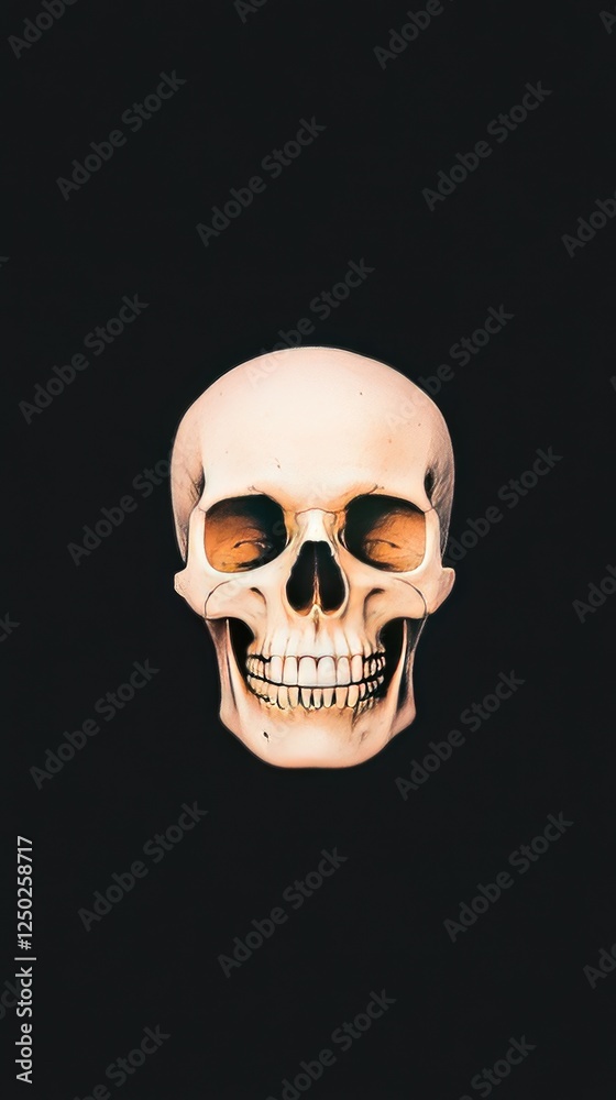 Realistic human skull model on a dark background, showcasing detailed anatomy for educational use Realistic human skull model on a dark background, showcasing detailed anatomy for educational use