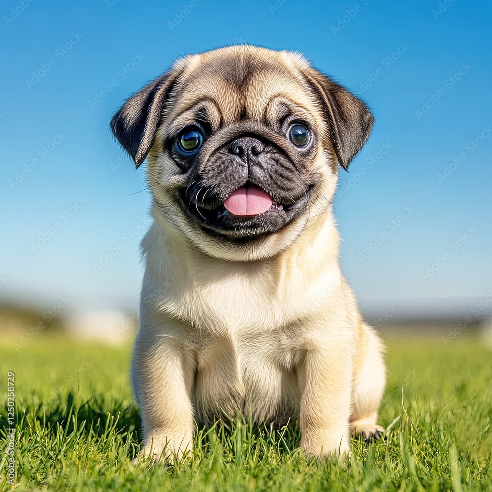 Obraz premium Beautiful cute little pug on white background 