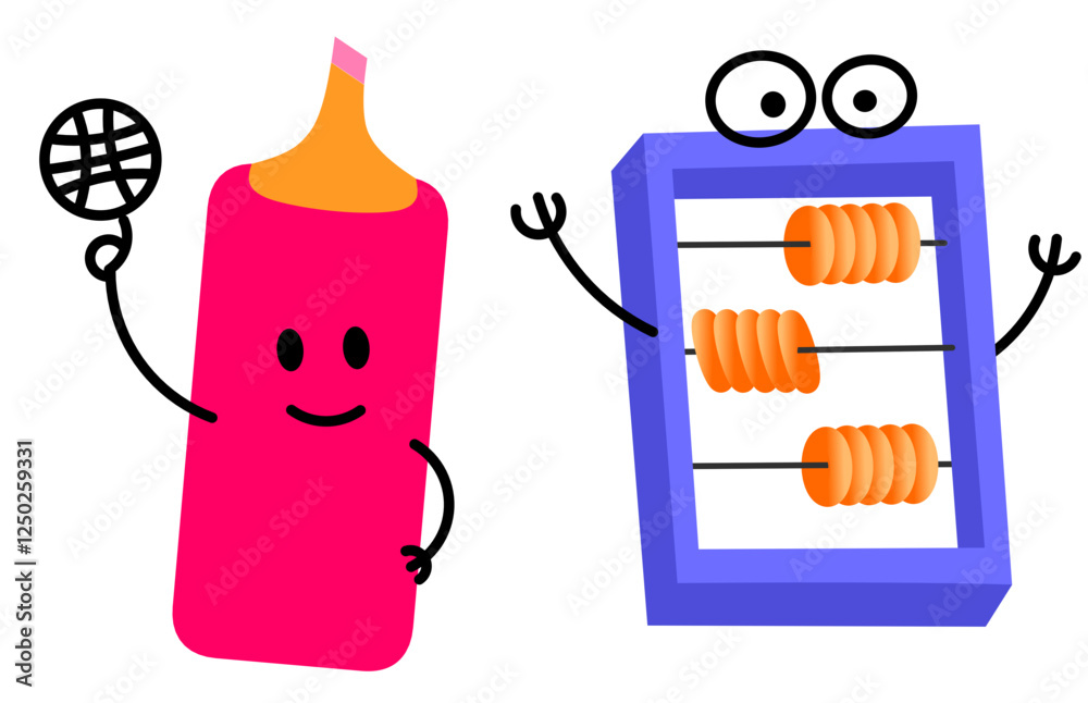 Books, pencils and other stationery.Isolated on white background. School supplies set, back to school or study concept, cute cartoon characters, Kids vector flat illustration about education